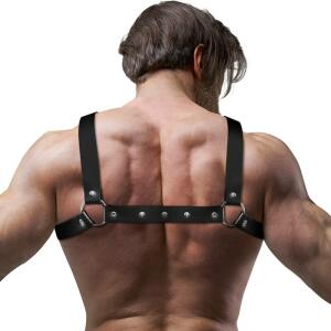 FETISH SUBMISSIVE ATTITUDE - MENS ADJUSTABLE ECO-LEATHER CROSS CHEST BULLDOG HARNESS