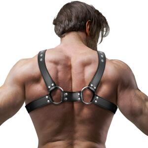FETISH SUBMISSIVE ATTITUDE - MENS ADJUSTABLE ECO-LEATHER CHEST BULLDOG HARNESS