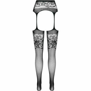 PASSION - S029 BLACK TIGHTS WITH GARTER ONE SIZE