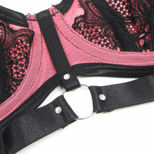 SUBBLIME - 955588 PINK PATENT LEATHER MESH ZIPPER BRA SET L/XL