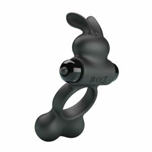 PRETTY LOVE - VIBRATING PENIS RING WITH BUNNY STIMULATOR 10 FUNCTIONS BLACK