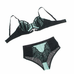 SUBBLIME - 955557 GREEN PATENT LEATHER MESH ZIPPER BRA SET S/M