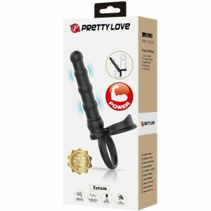 PRETTY LOVE - TATUM VIBRATING PENIS RING WITH PLUG 10 VIBRATIONS BLACK