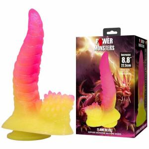 POWER MONSTERS - RIPPLIED MONSTER FANTASY DILDO WITH SUCTION CUP 22.5 CM Ø 5.5 CM PINK & YELLOW