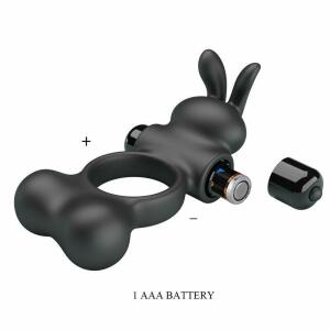 PRETTY LOVE - VIBRATING PENIS RING WITH BUNNY STIMULATOR 10 FUNCTIONS BLACK