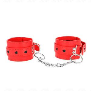 KINK - RED WRIST RESTRAINTS WITH BLACK HEART INLAY ADJUSTABLE 21-28 CM X 5.5 CM