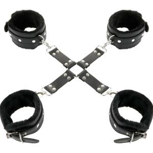 DARKNESS - LEATHER HANDCUFFS FOR FOOT AND HANDS BLACK