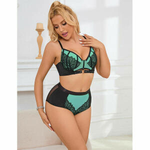 SUBBLIME - 955557 GREEN PATENT LEATHER MESH ZIPPER BRA SET S/M