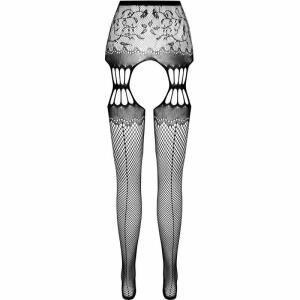 PASSION - S027 BLACK TIGHTS WITH GARTER ONE SIZE