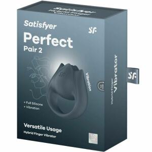 SATISFYER - PERFECT PAIR 2 MULTIVIBRATOR 2 IN 1 PENIS RING AND FINGER STIMULATOR GREY