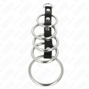 KINK - 5 METAL PENIS RINGS 3.2 CM TO 5 CM CONNECTED BY LEATHER