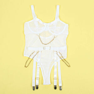 SUBBLIME - 954291 BODY WITH CHAINS + GARTER BELT WHITE L/XL