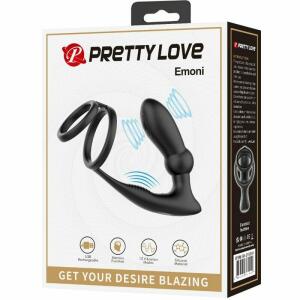 PRETTY LOVE - EMONI PENIS RING + ANAL PLUG 12 VIBRATIONS BLACK