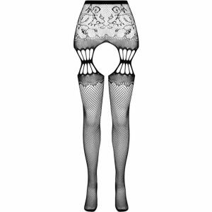 PASSION - S027 BLACK TIGHTS WITH GARTER ONE SIZE