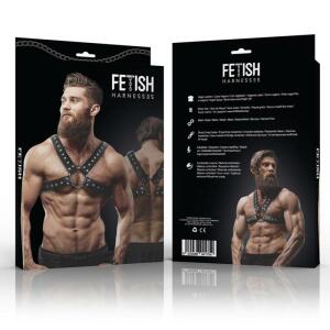 FETISH SUBMISSIVE ATTITUDE - MENS CROSS-OVER ECO-LEATHER CHEST HARNESS WITH STUDS