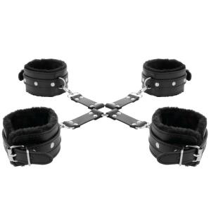DARKNESS - LEATHER HANDCUFFS FOR FOOT AND HANDS BLACK