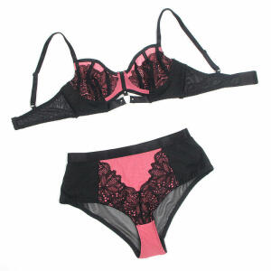 SUBBLIME - 955588 PINK PATENT LEATHER MESH ZIPPER BRA SET L/XL