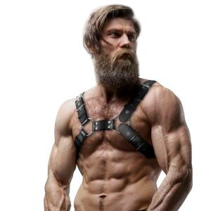 FETISH SUBMISSIVE ATTITUDE - MENS ADJUSTABLE ECO-LEATHER CHEST BULLDOG HARNESS