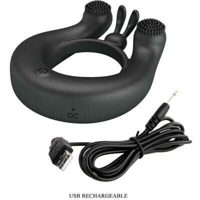 PRETTY LOVE - DAHLIA VIBRATING RING + CLITORIS STIMULATOR 12 VIBRATIONS BLACK