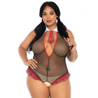DML-D-225844-LEG AVENUE - SCHOOLGIRL CROTHLESS FITNESS TEDDY PLUS SIZE