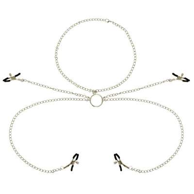 DML-D-231285-OHMAMA FETISH 4 NIPPLE CLAMPS WITH CHAIN NECKLACE