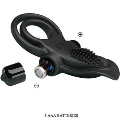 PRETTY LOVE - DOUBLE VIBRATING RING + CLITORIS STIMULATOR 10 VIBRATIONS BLACK