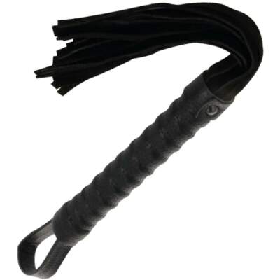 DML-D-221214-DARKNESS - BLACK BONDAGE WHIP WITH LEATHER HANDLE
