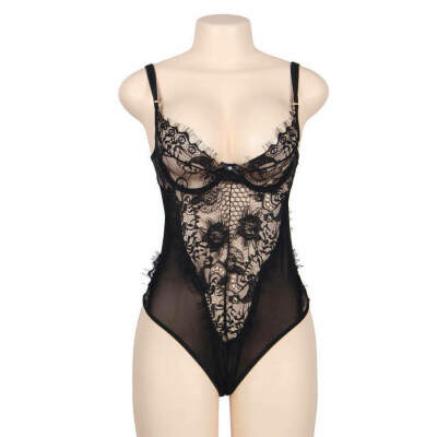 DML-D-220841-SUBBLIME - QUEEN PLUS FLORAL LACE AND FRINGED BLACK TEDDY