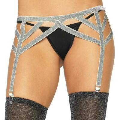 DML-D-218676-LEG AVENUE - SILVER LUREX ELASTIC GARTER BELT ONE SIZE