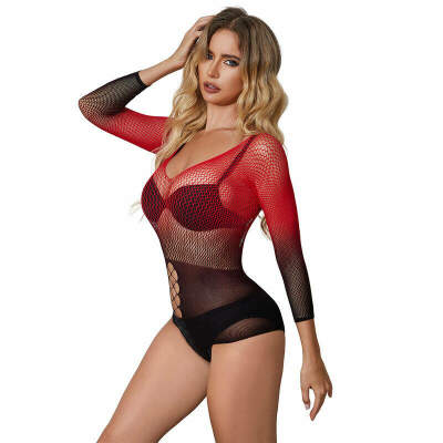 SUBBLIME - 952259 VESTIDO DE REJILLA ELÁSTICO MANGA LARGA DEGRADADO ROJO Y NEGRO TALLA ÚNICA