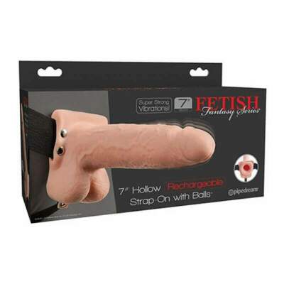 FETISH FANTASY SERIES - REALISTIC VIBRATING HOLLOW STRAP ON WITH BALLS 17.8 CM