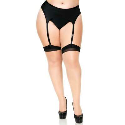 DML-1024Q BLACK-LEG AVENUE - PLUS LYCRA SHEER 2 TONE THIGH HIGH WITH BACKSEAM AND CUBAN HEEL