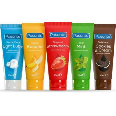 PASANTE - PACK ASSORTED FLAVOR LUBRICANTS 5 UNITS X 15 ML