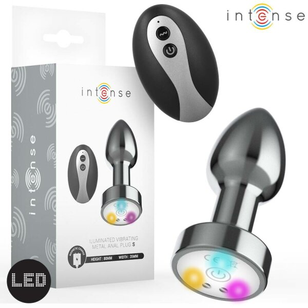 INTENSE - VIBRATING METAL ANAL PLUG WITH LED LIGHTS AND REMOTE CONTROL - SIZE S