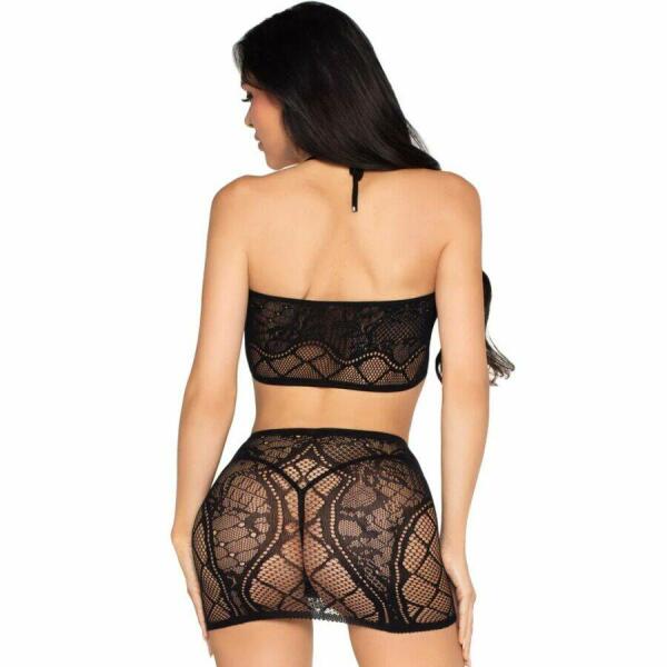LEG AVENUE - 81676 LACE TOP + MINI SKIRT SET BLACK - ONE SIZE