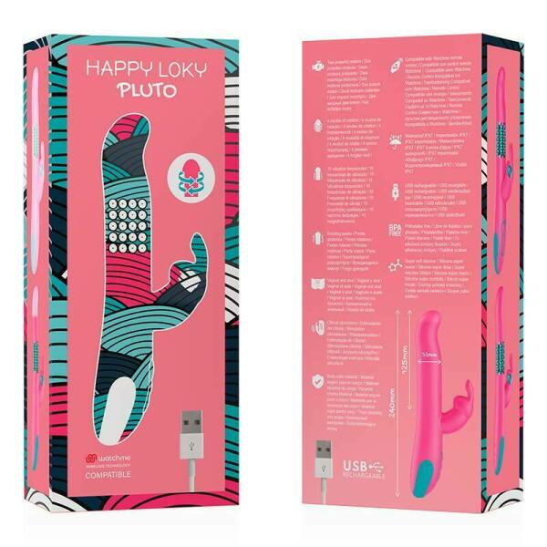 HAPPY LOKY - PLUTO RABBIT VIBRATOR & ROTATOR COMPATIBLE CON WATCHME WIRELESS TECHNOLOGY