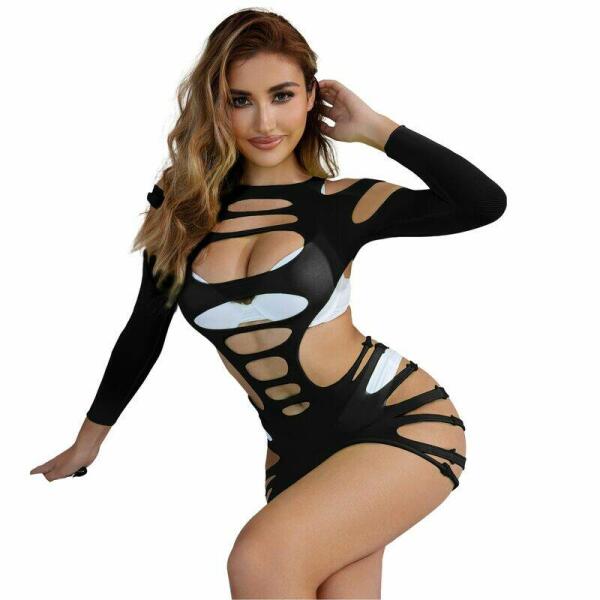 SUBBLIME - 952266 VESTIDO DE REJILLA ELÁSTICO MANGA LARGA NEGRO TALLA ÚNICA
