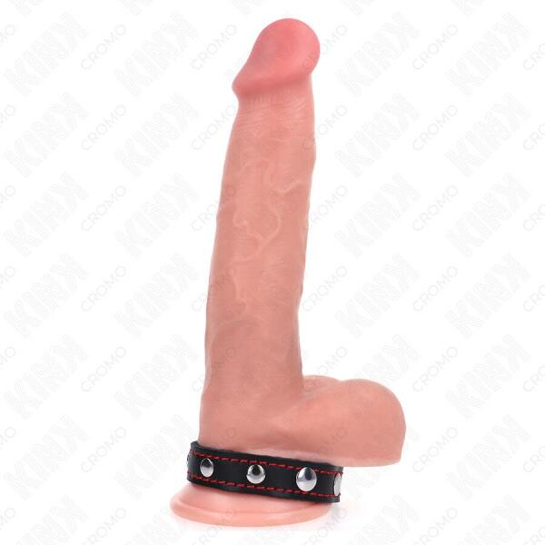 KINK - LEATHER PENIS RING WITH PRESSURE CLOSURE RED LINING 21 X 1.5 CM