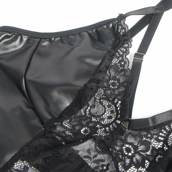 SUBBLIME - 957520 LEATHER DRESS WITH FLORAL LACE BLACK S/M