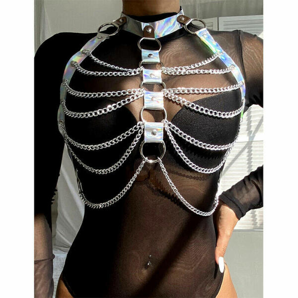 SUBBLIME - 953737 CHEST HARNESS WITH RINGS AND CHAINS SILVER ONE SIZE