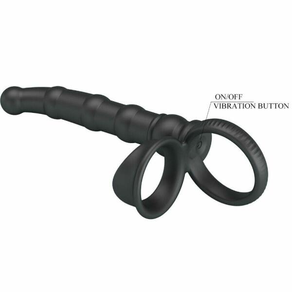 PRETTY LOVE - TATUM VIBRATING PENIS RING WITH PLUG 10 VIBRATIONS BLACK