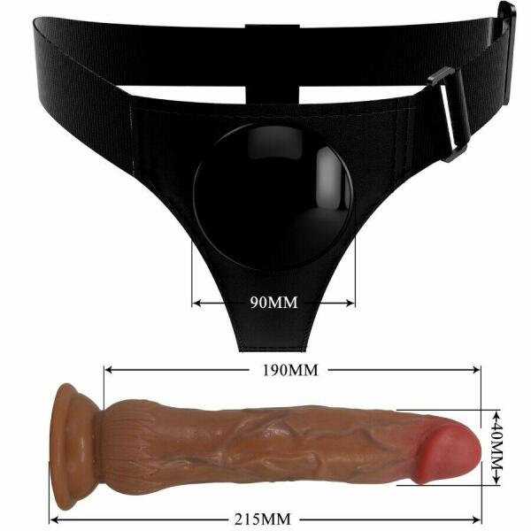 PRETTY LOVE - KYTON UNIVERSAL HARNESS BRIEFS WITH SQUIRTING DILDO 19 CM MULATO
