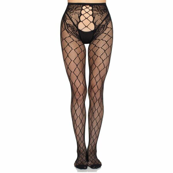 LEG AVENUE - 1966 NET TIGHTS WITH CROTCHLESS PANTY BLACK - ONE SIZE