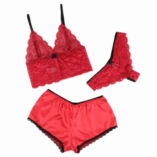 SUBBLIME - 953904 SET 3 PIEZAS ENCAJE Y SATEN ROJO L/XL