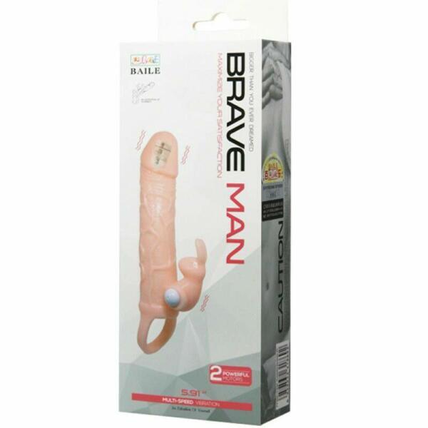 BAILE - BRAVE MAN PENIS COVER WITH RABBIT AND DOUBLE ENGINE FLESH 16.5 CM