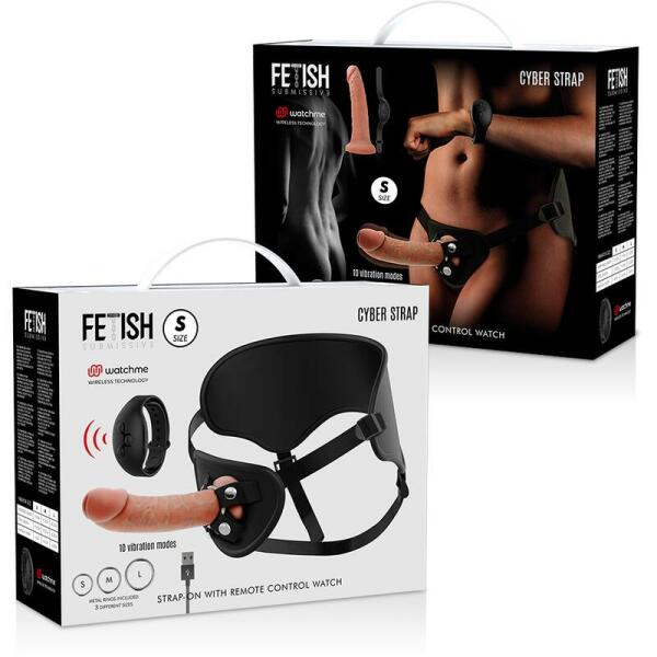 FETISH SUBMISSIVE CYBER STRAP - HARNESS WITH REMOTE CONTROL DILDO WATCHME S TECHNOLOGY