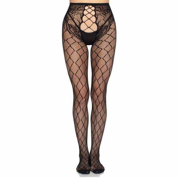 LEG AVENUE - 1966 NET TIGHTS WITH CROTCHLESS PANTY BLACK - ONE SIZE