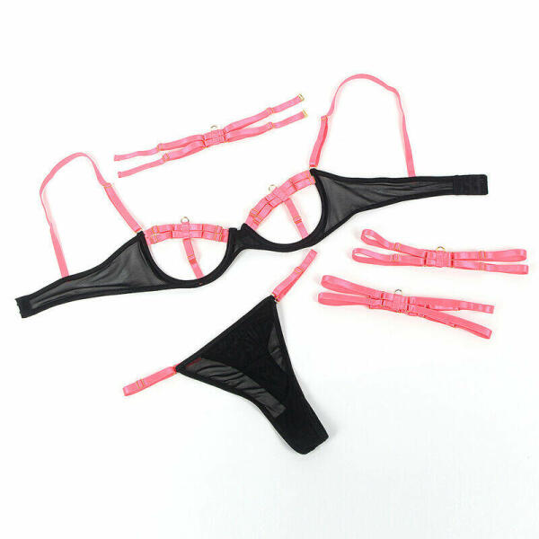 SUBBLIME - 955304 BRA SET WITH NECKLACE AND LEG DETAILS FLUORESCENT PINK L/XL