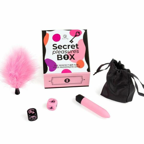 SECRET PLAY - PLEASURES BOX FOR COUPLES: DICE + VIBRATING BULLET + FEATHER PEN