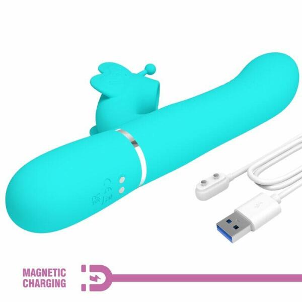 PRETTY LOVE - MULTIFUNCTION RABBIT VIBRATOR 4 IN 1 BUTTERFLY AQUA GREEN